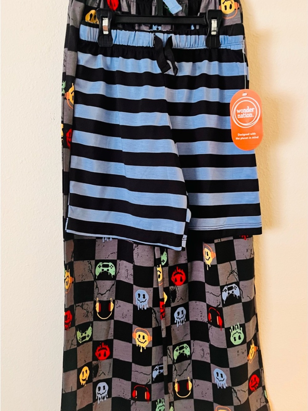 Wonder Nation Kids' Blue & Black Striped Pajama Shorts Sz M Video Game Design
